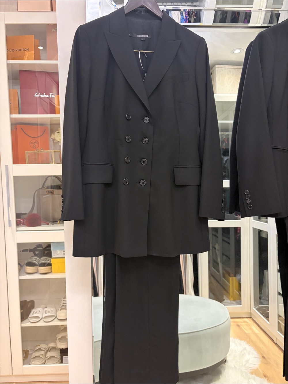 Double-Breasted Black Womens Blazer Suit Jacket - vintage Holt Renfrew Brand